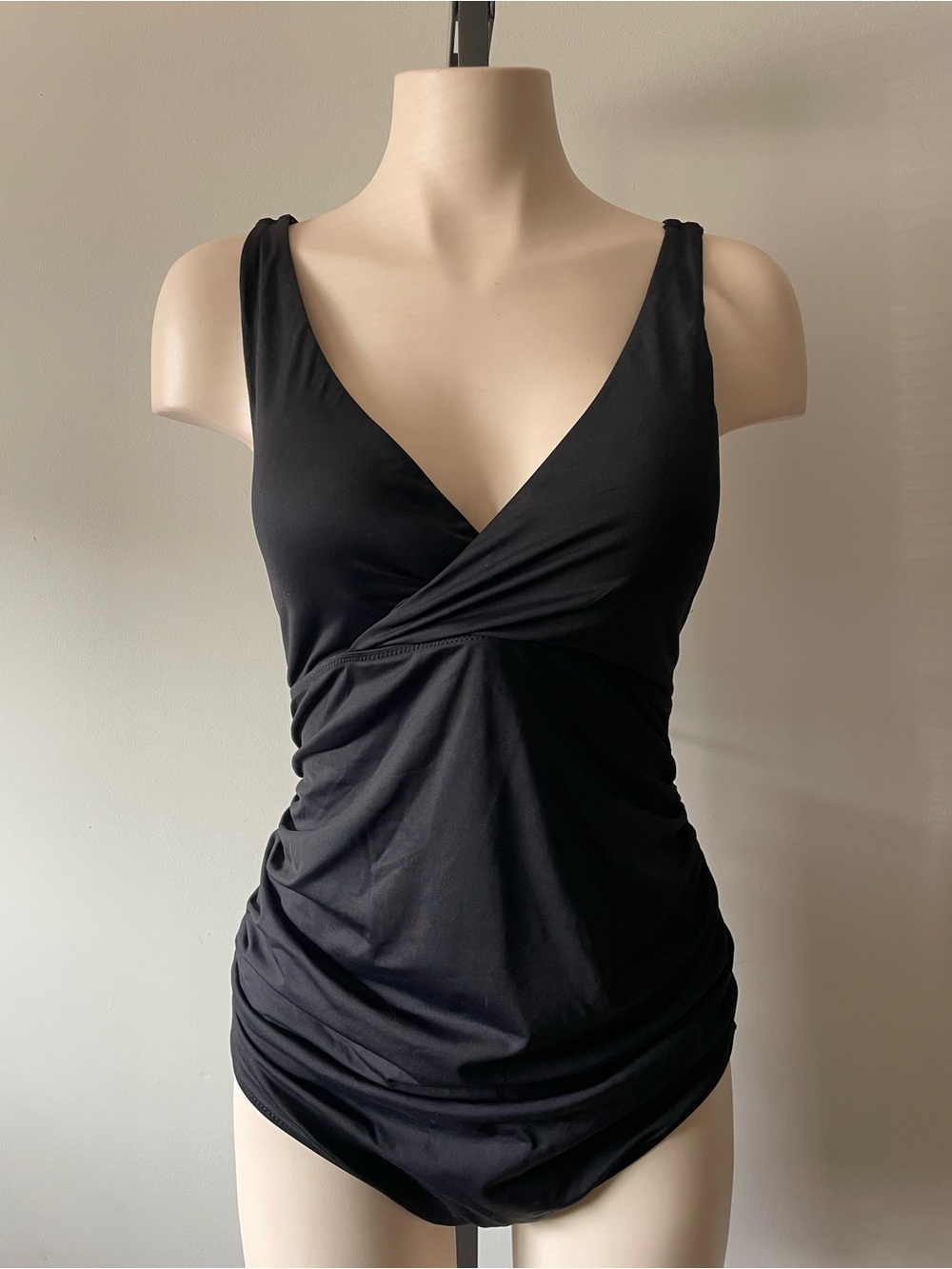 GAP Ruched Tie Back Wrap One Piece Swimsuit Black Size Medium
